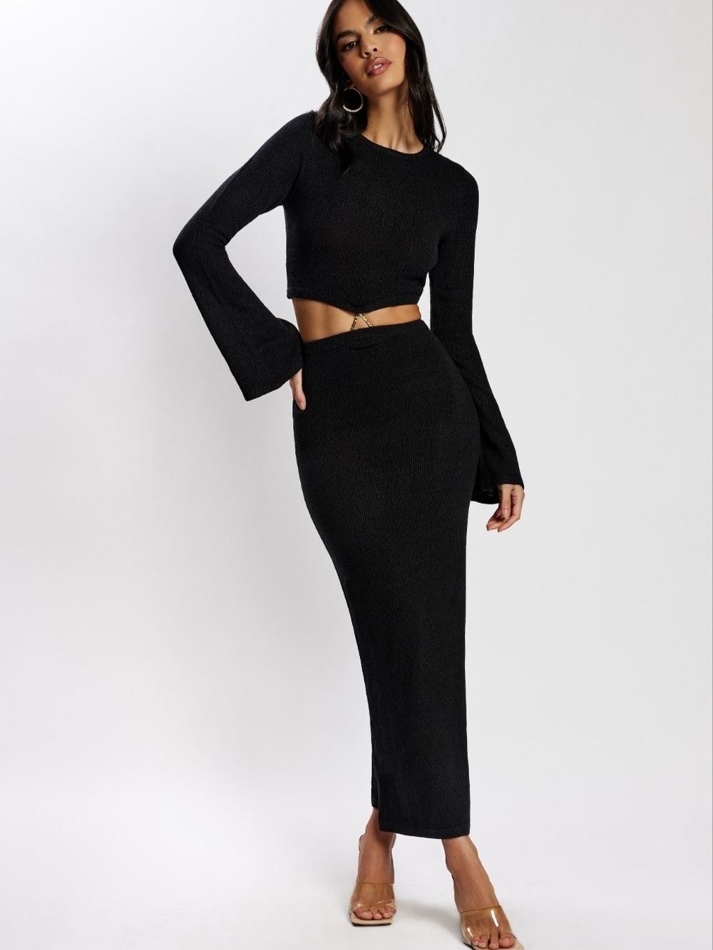 Meshki Cut Out Black Ribbed Maxi Dress